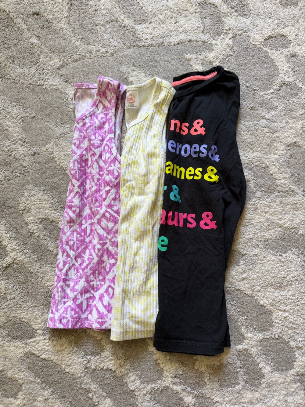 Girls Tank Top and T Shirt Bundle Pink/Yellow/Black Size 10-12